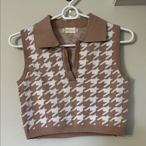 Houndstooth Knit Polo Tank - Brown & White from Altar'd State, women's small